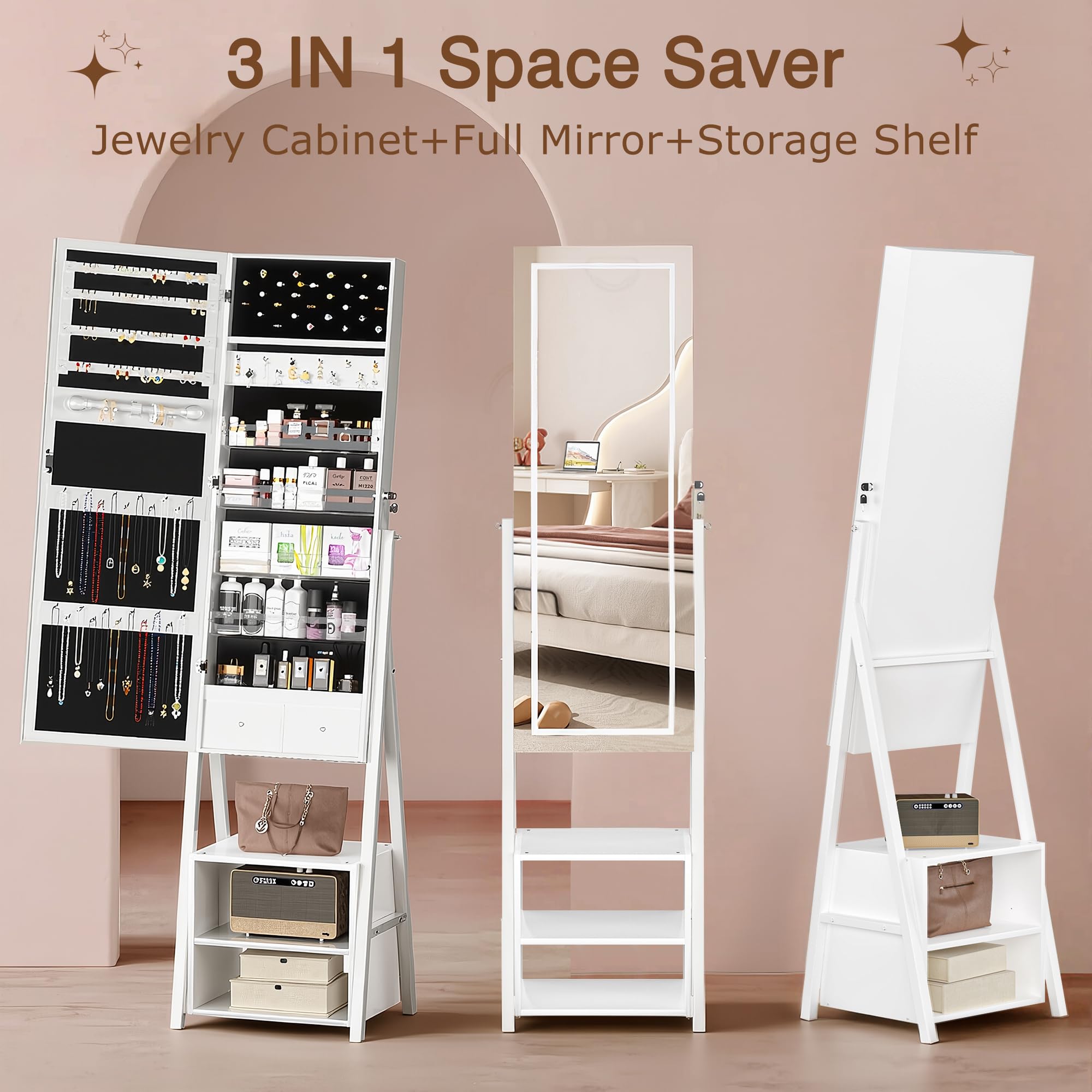 63" Full Length Jewelry Cabinet with LED Lights