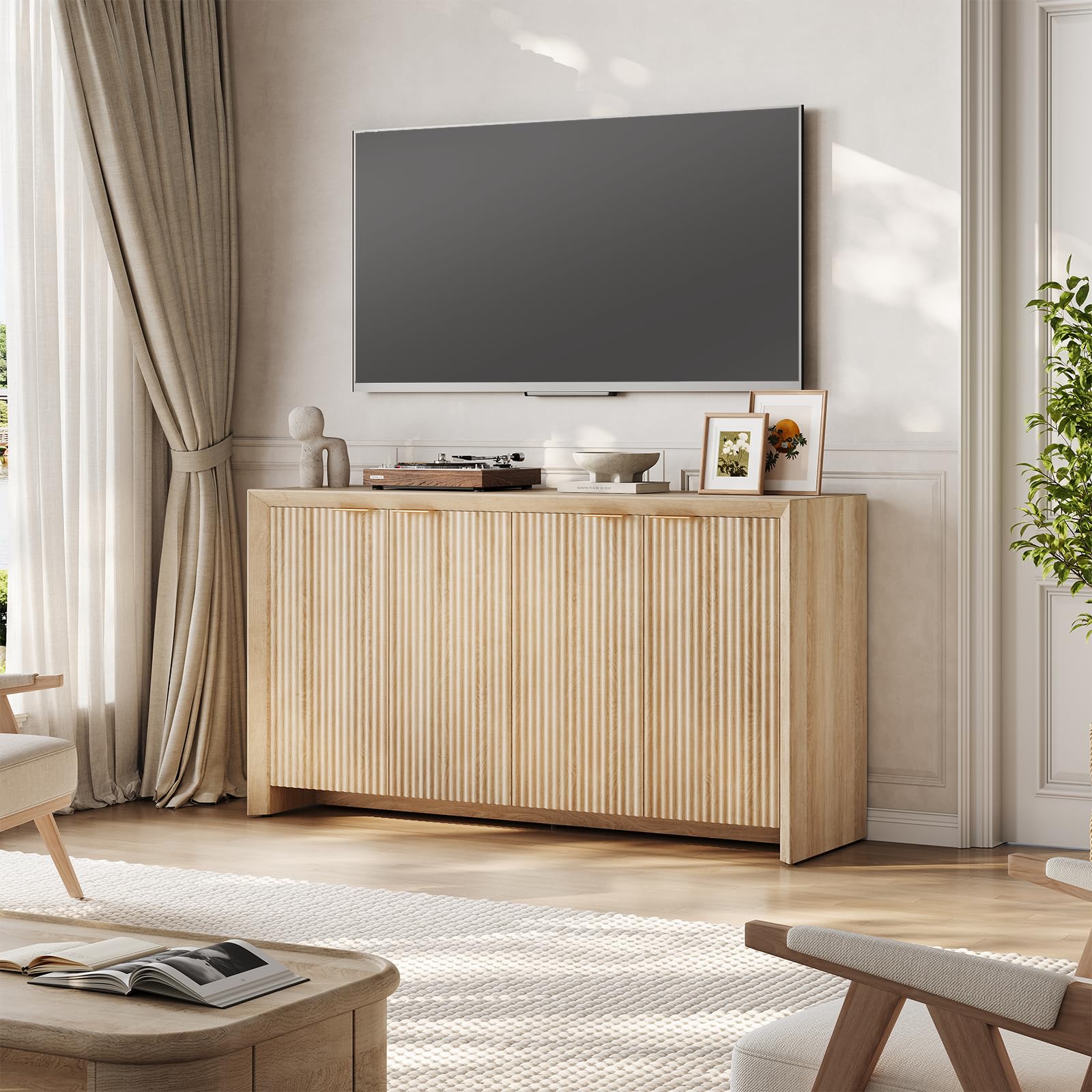 Fluted Sideboard Buffet Cabinet with Storage