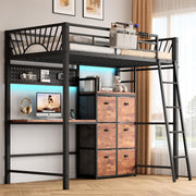 Twin Metal Loft Bed with Desk and Storage Cabinet