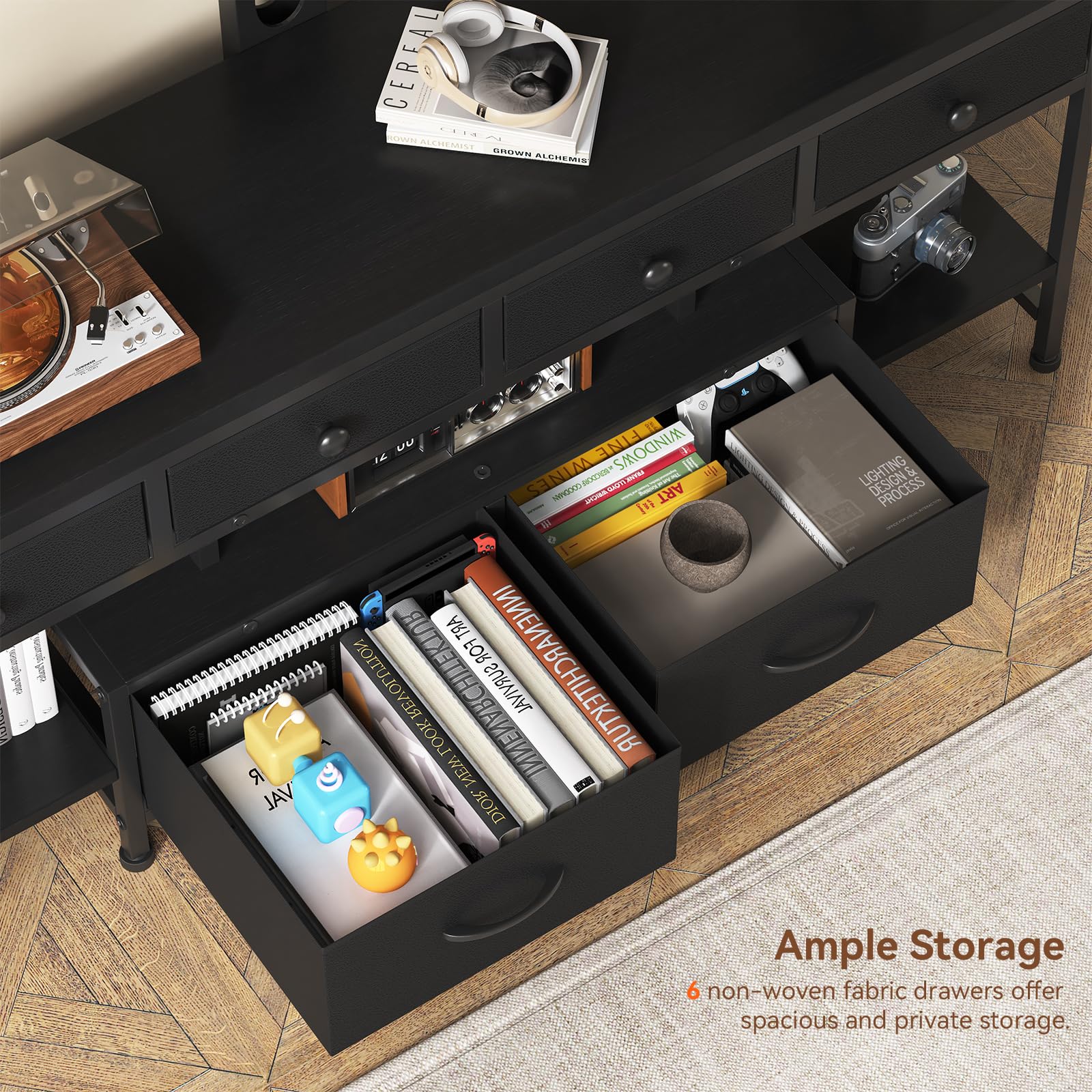 TV Stand with Mount & 6 Drawers for 32-75 Inch TVs