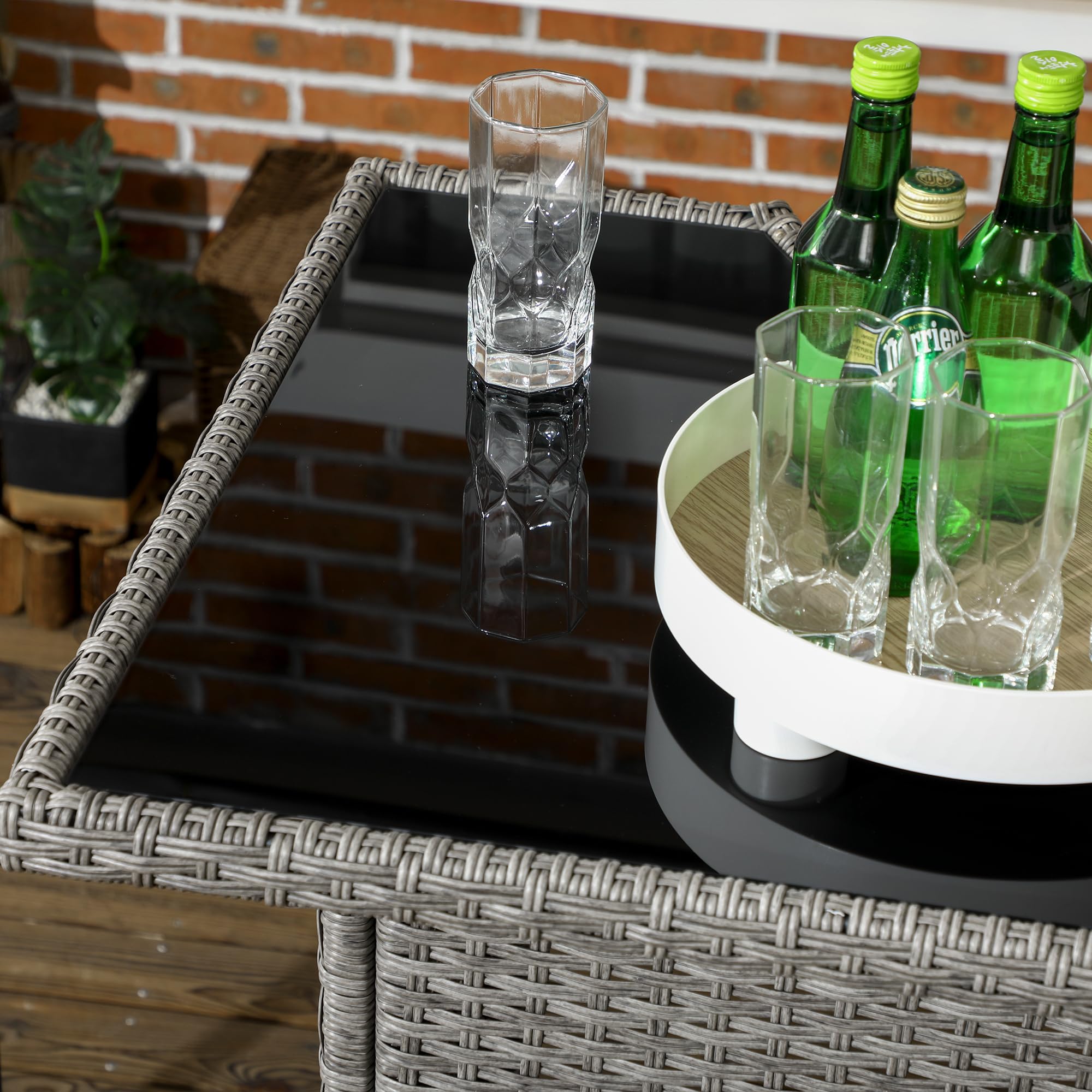 5 Piece Wicker Outdoor Bar Set with Glass Top
