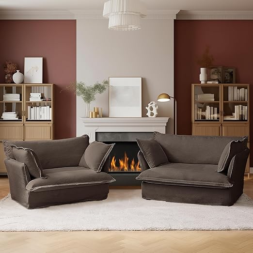 Oversized Accent Chair with Deep Seat and Washable Linen Fabric
