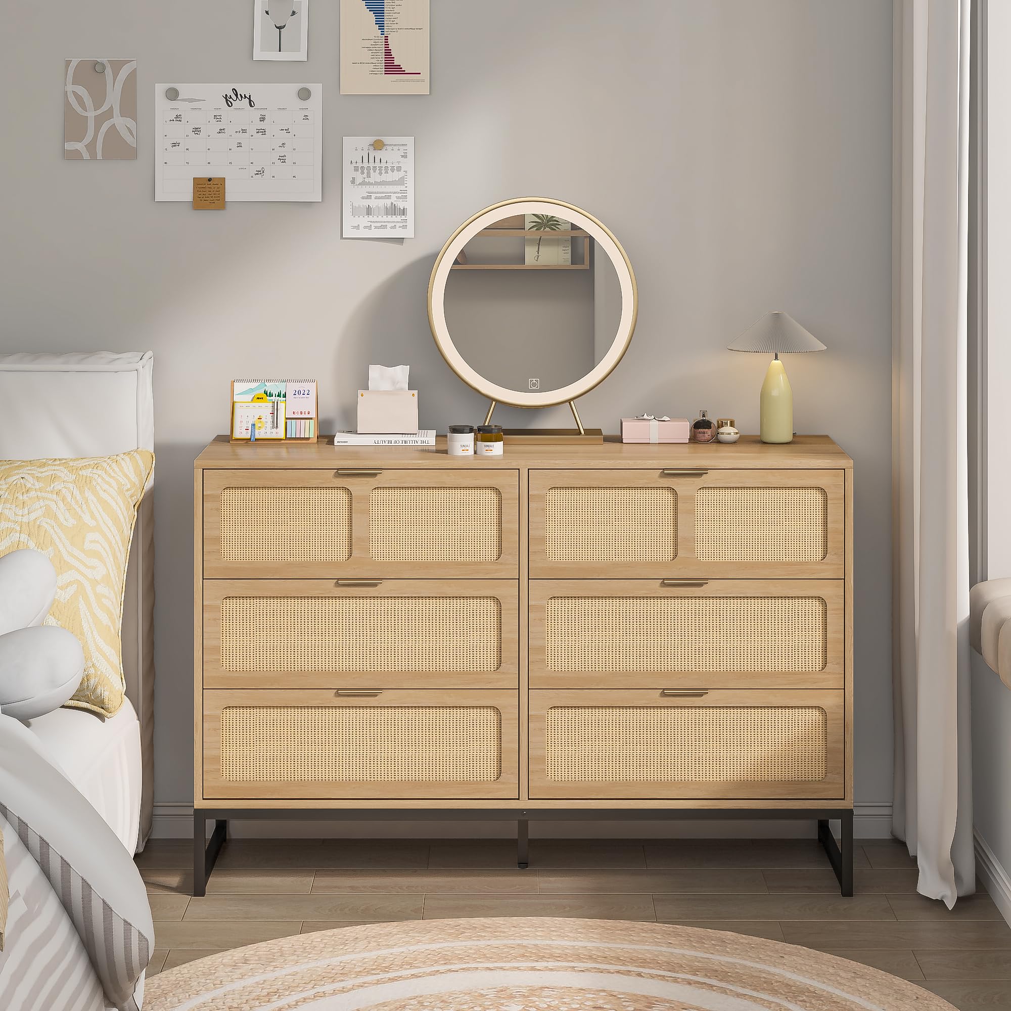 6 Drawer Rattan Dresser