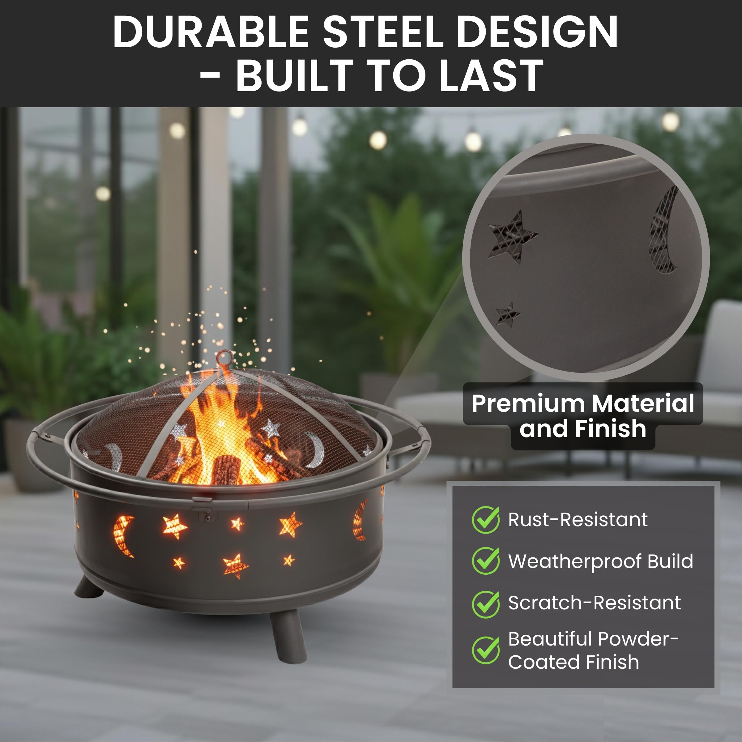 32-Inch Outdoor Wood Burning Fire Pit with Screen and Cover
