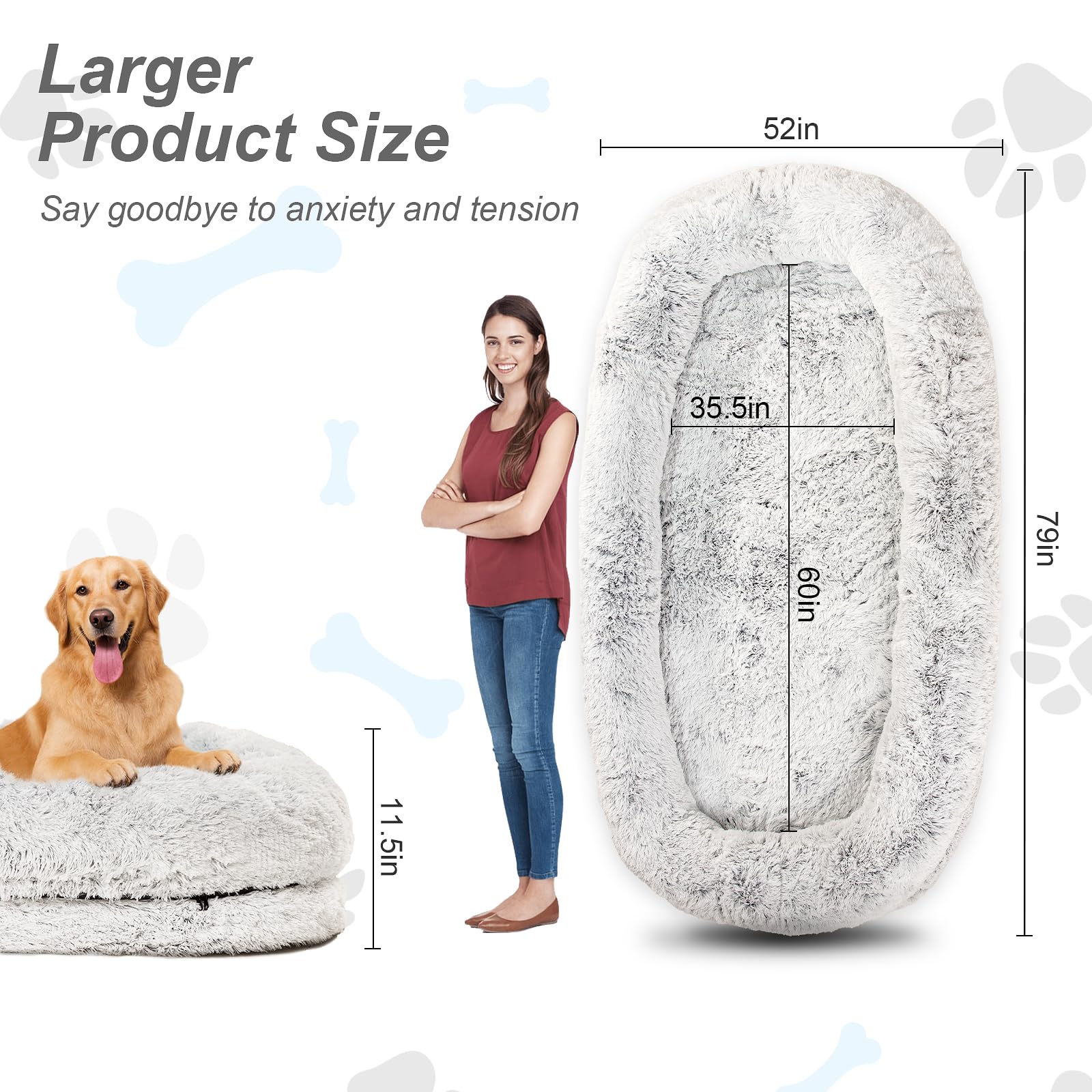 Orthopedic Human Dog Bed XL Light Grey