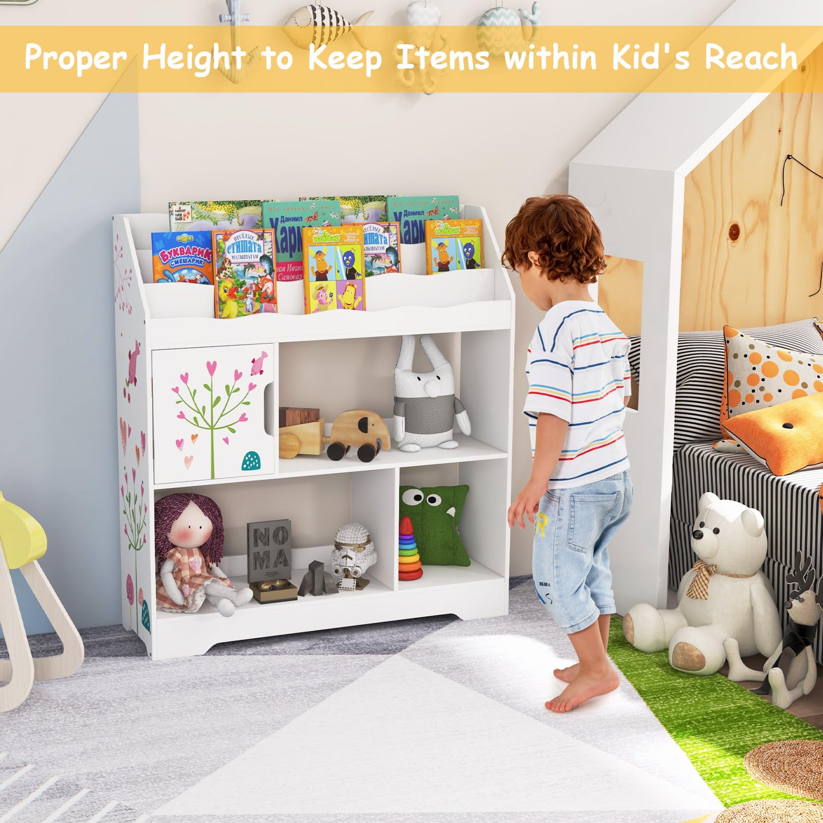 Kids Bookshelf and Toy Storage Organizer