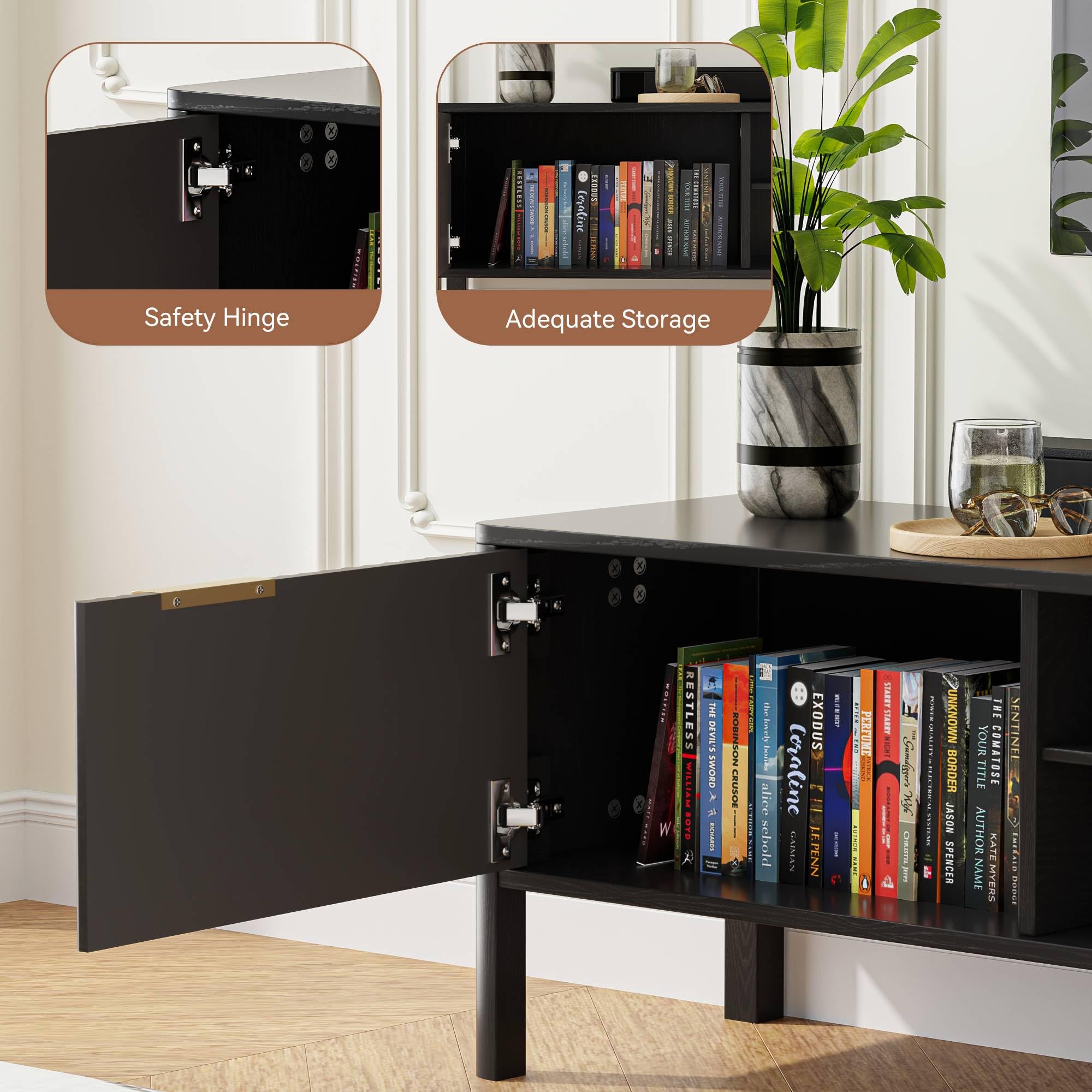 Mid Century Modern TV Stand with Fluted Door Storage