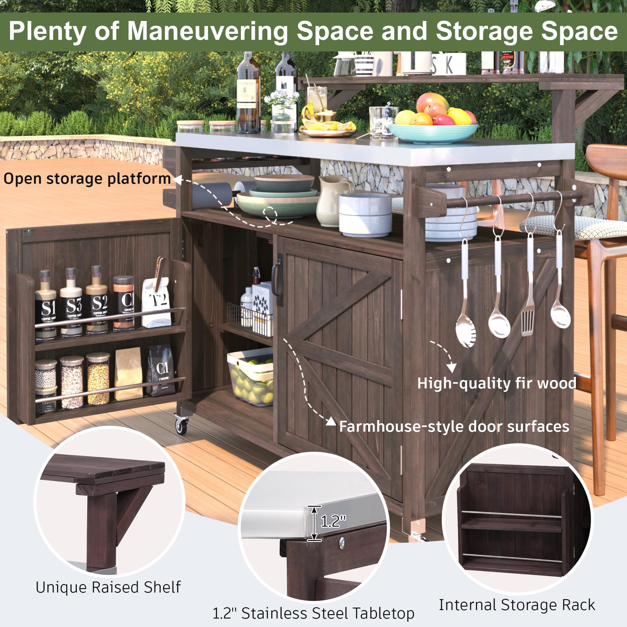 Outdoor Kitchen Island with Raised Shelf