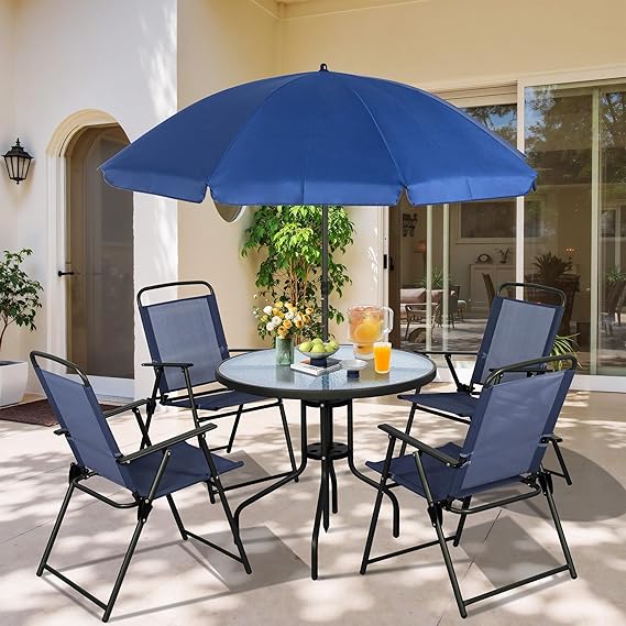 6-Piece Folding Patio Dining Set with Umbrella