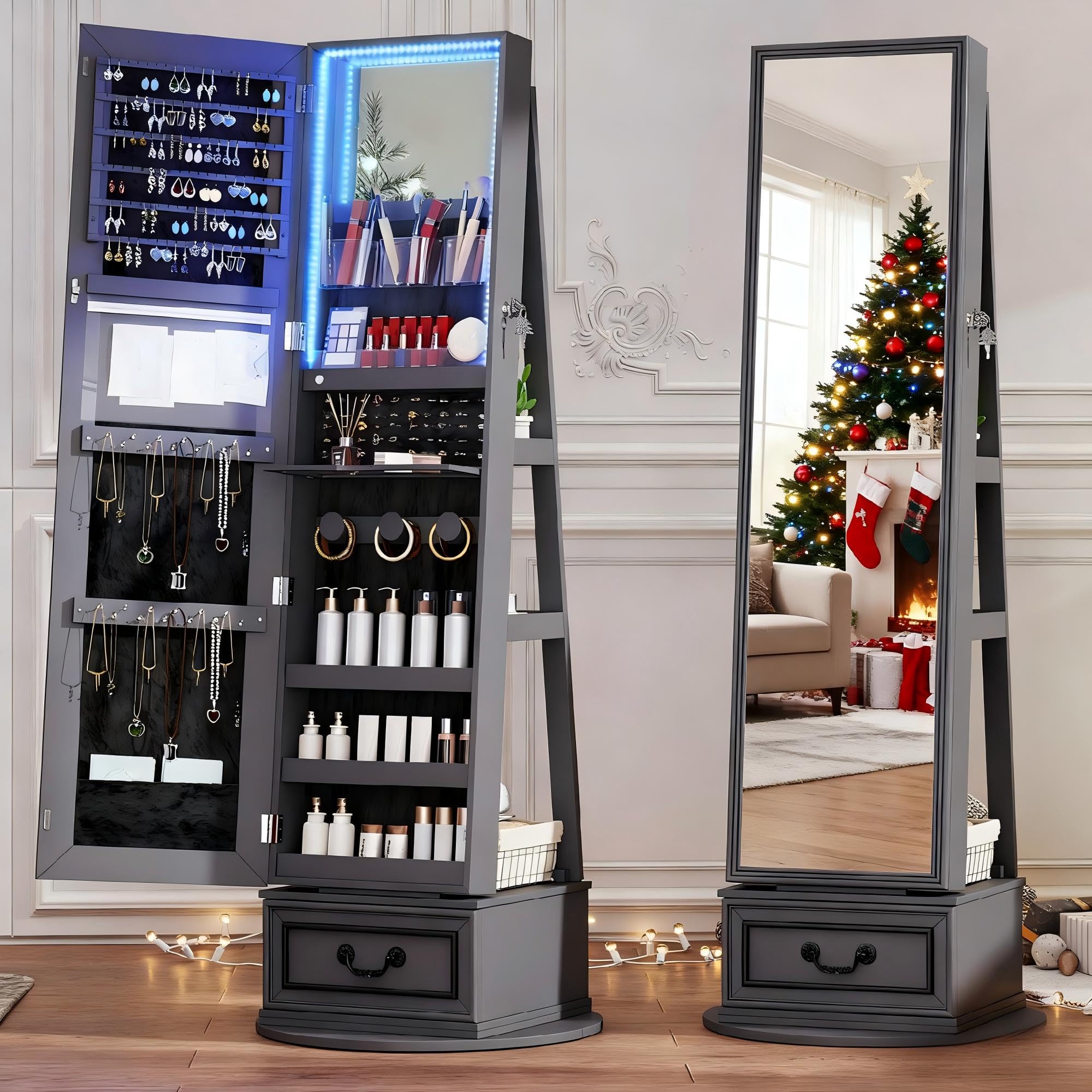 360° Swivel Jewelry Armoire with Full Length Mirror
