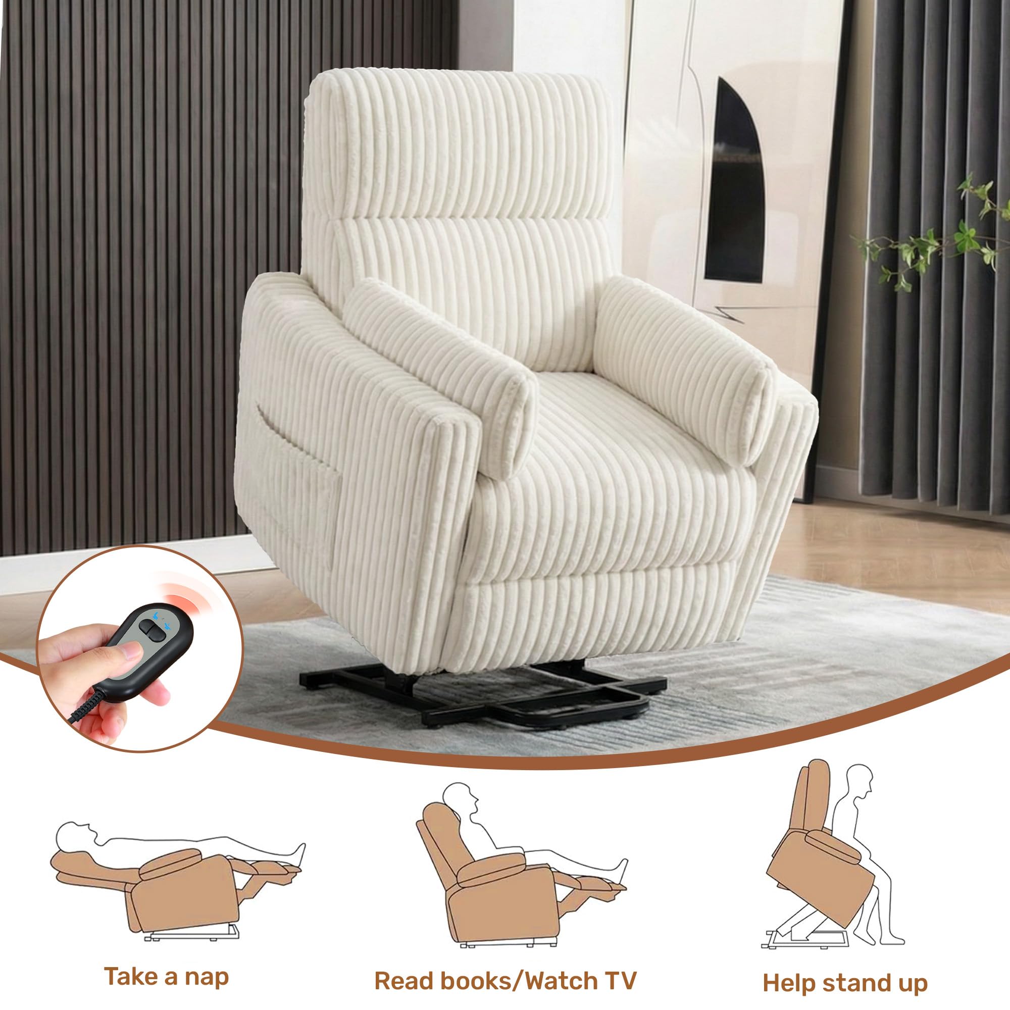 Round Power Lift Recliner Chair with Faux Fur