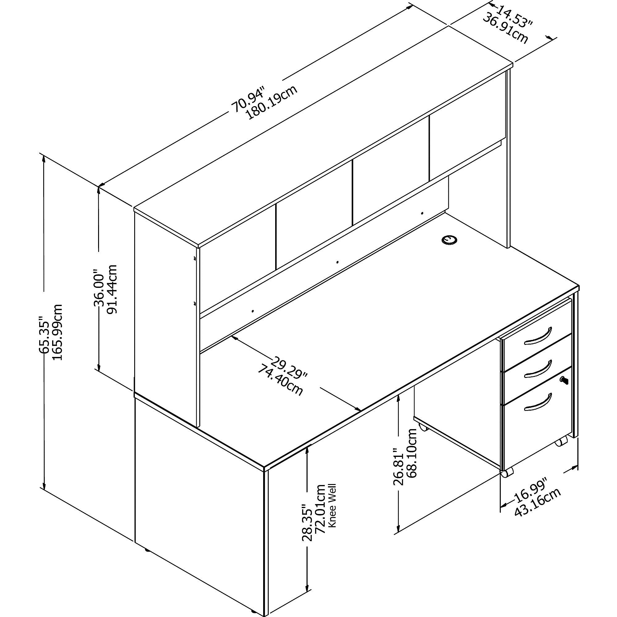 72W x 30D Office Desk with Hutch and Mobile File Cabinet