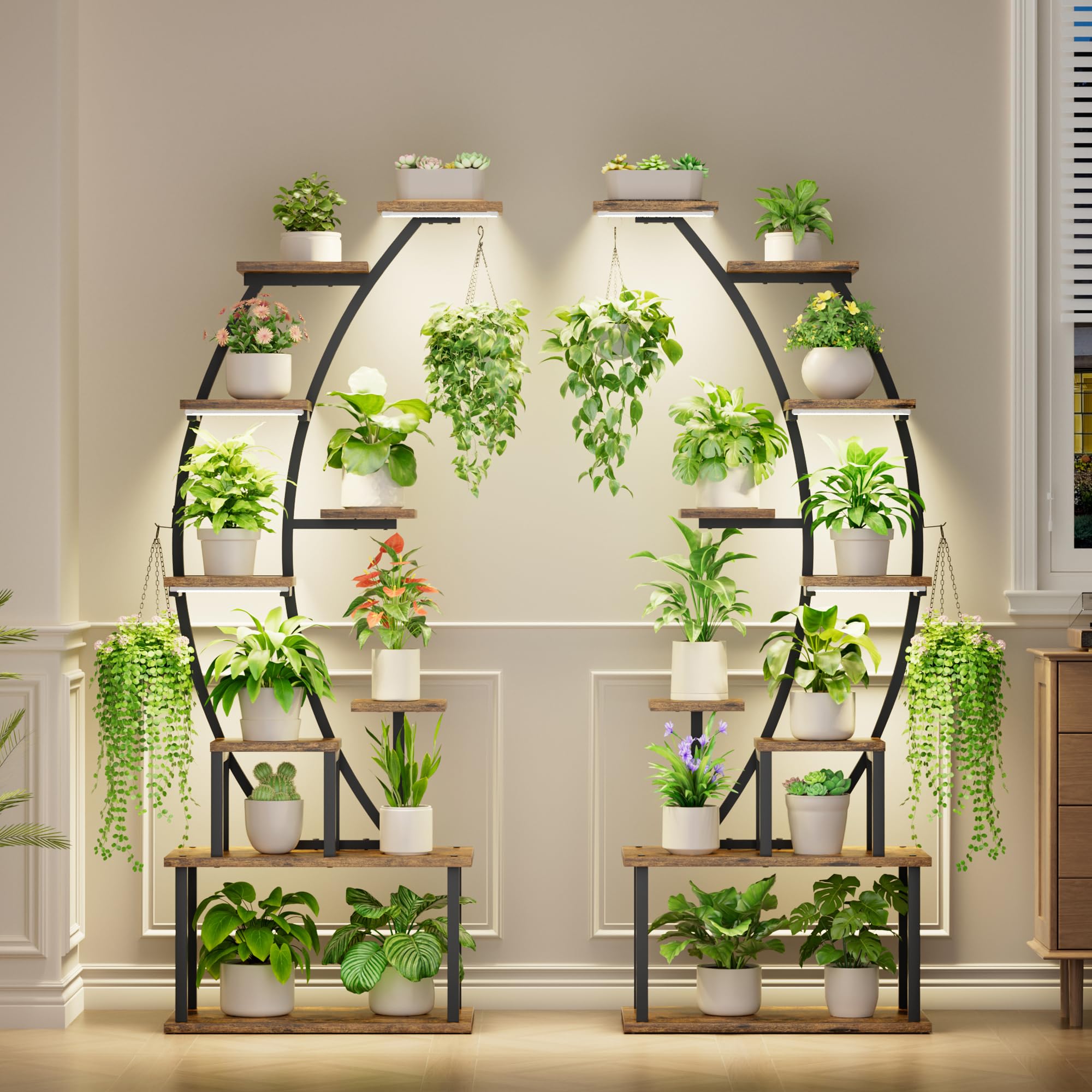 9 Tiered Metal Plant Stand with Grow Lights 64 Inch