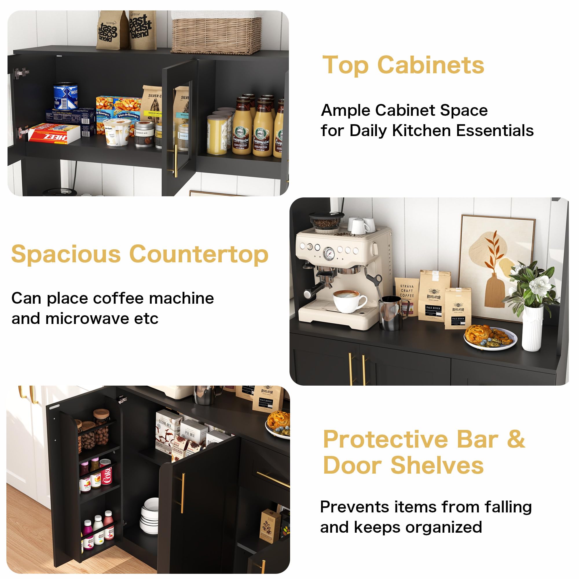 Kitchen Pantry Cabinet with Microwave Shelf and Charging Station