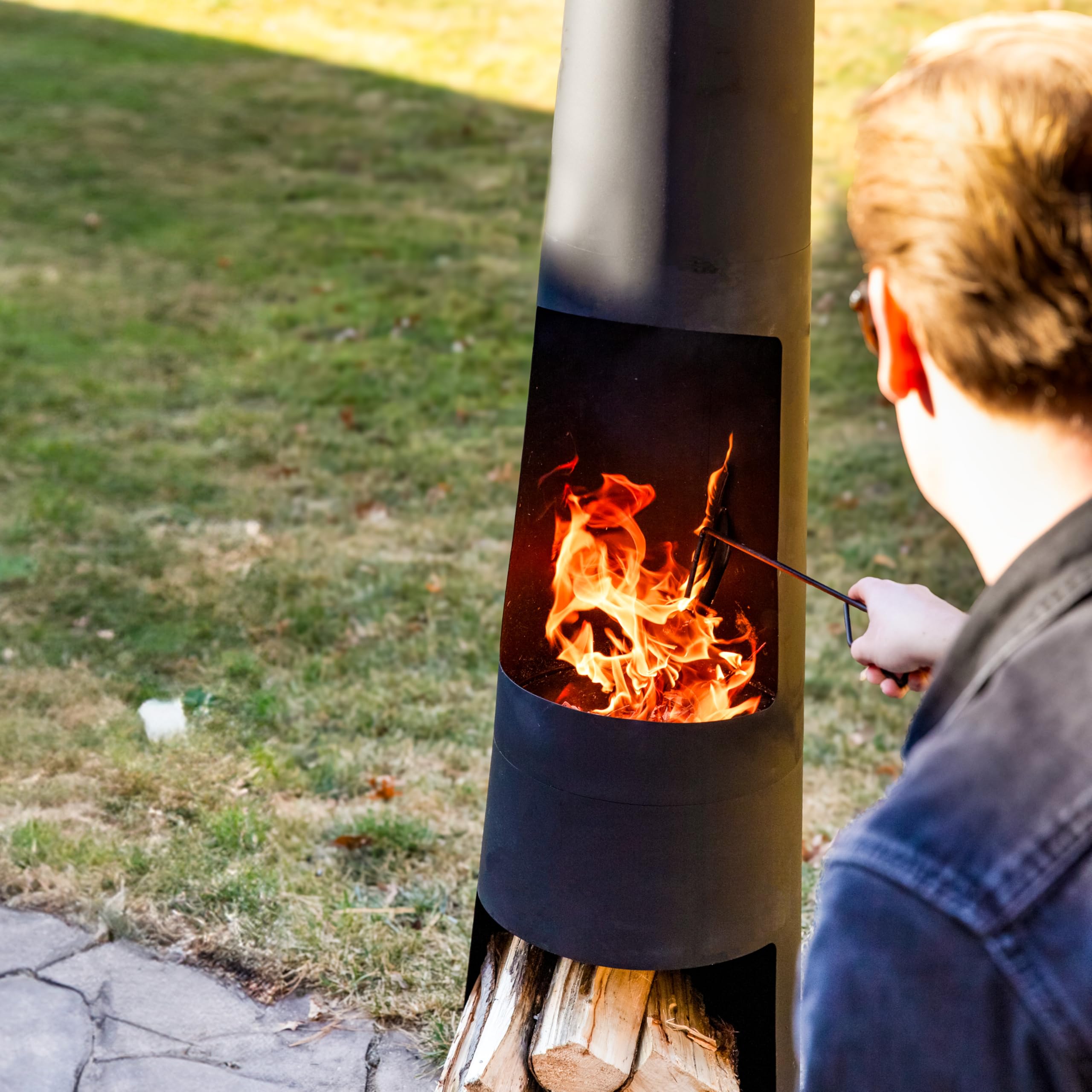 59" Steel Outdoor Chiminea Fire Pit with Log Holder