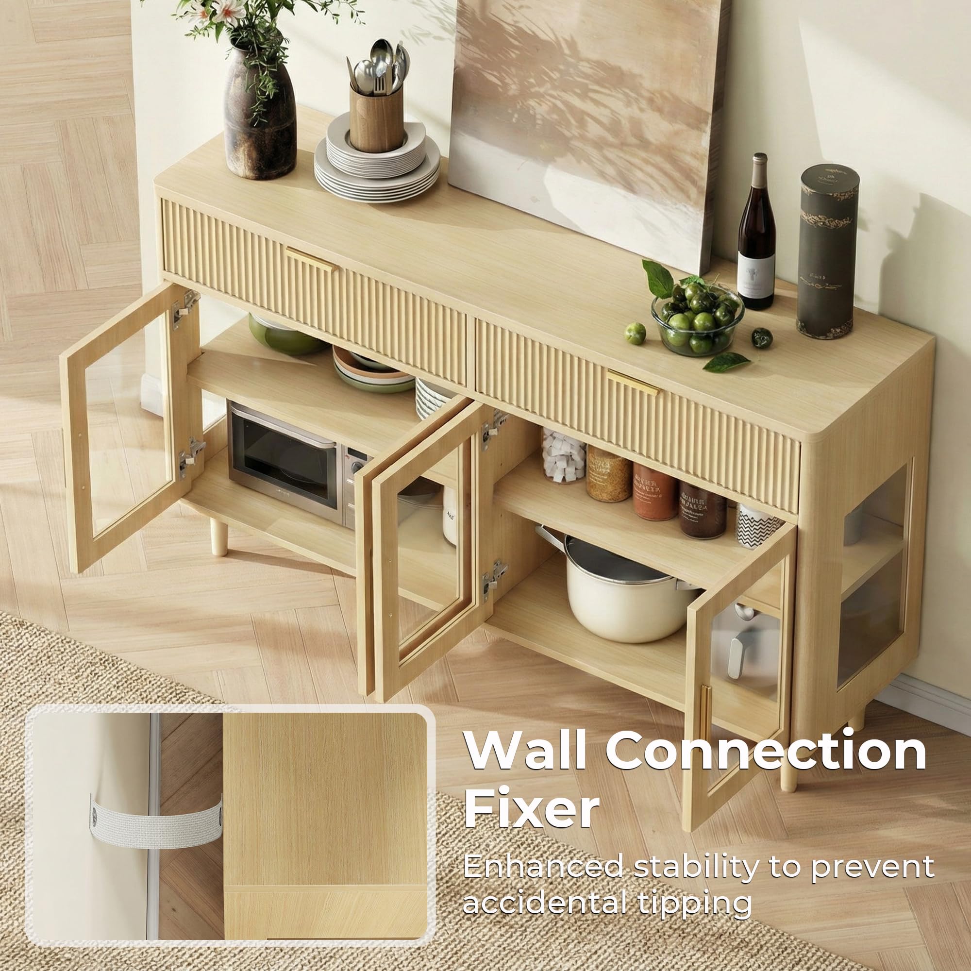 59" Sideboard Buffet Cabinet with Glass Doors and Drawers