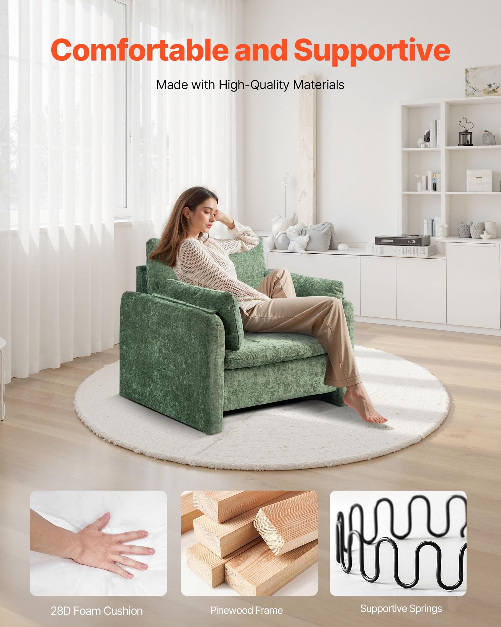 Green Fabric Accent Chair with Arched Back