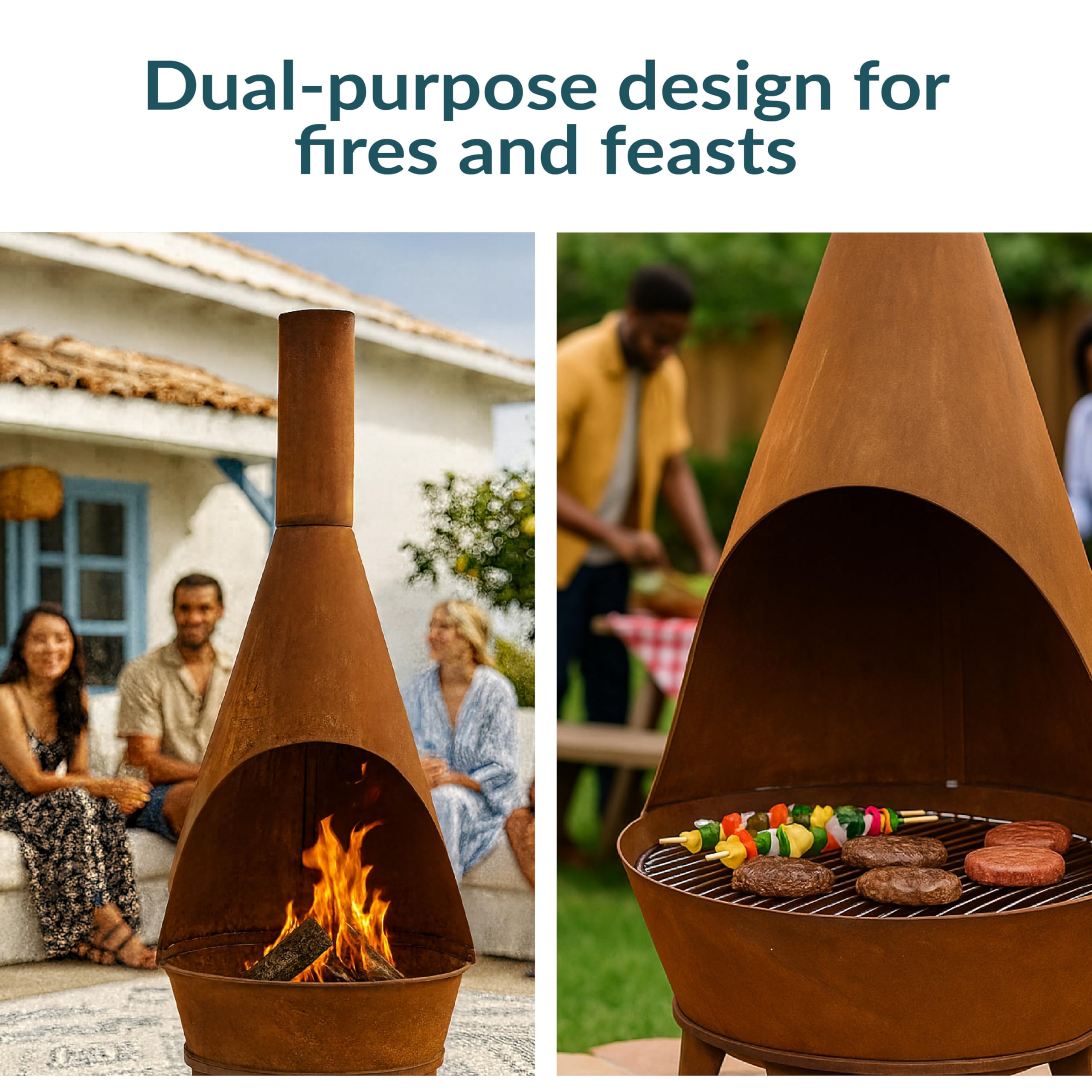 6-Foot Large Outdoor Chiminea Fireplace with Grill Grate