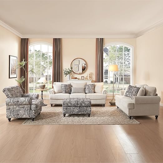3-Piece Chenille Living Room Set with Nailhead Trim