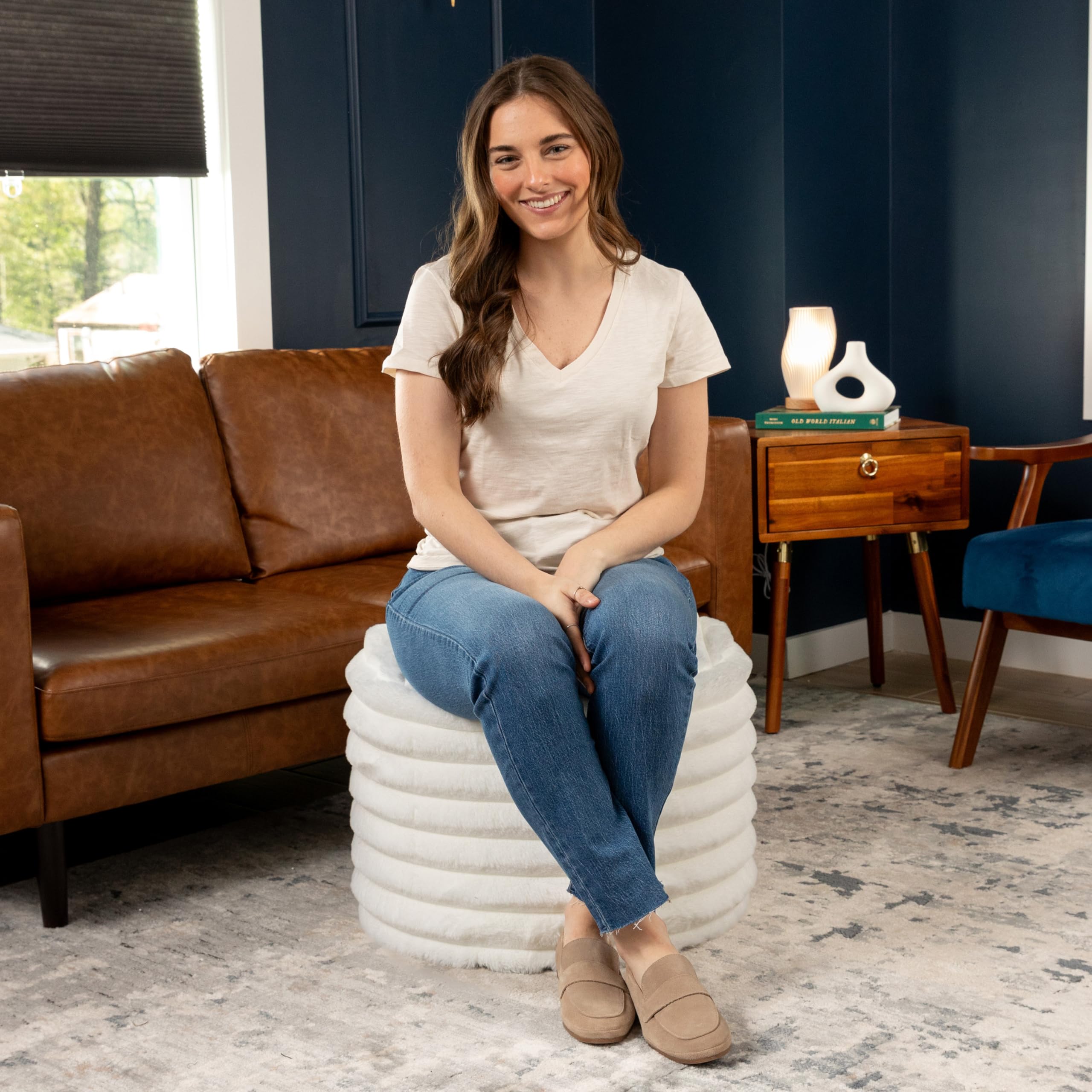 Round Faux Fur Ottoman Pouf