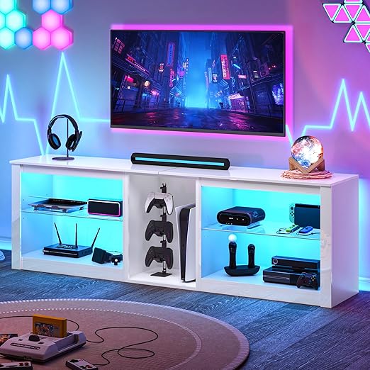 63 Inch LED TV Stand with Glass Shelves