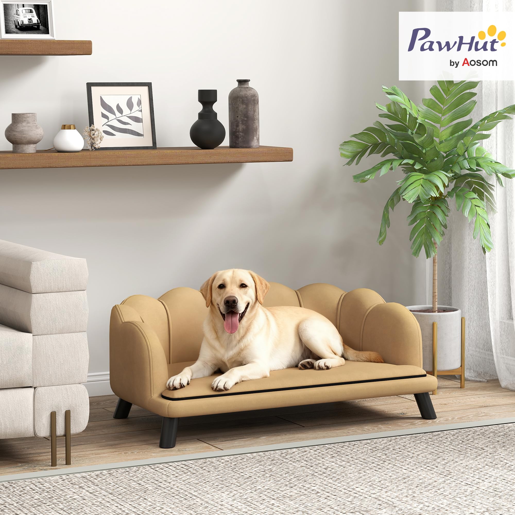 Velvet Large Dog Couch with Foam Cushion