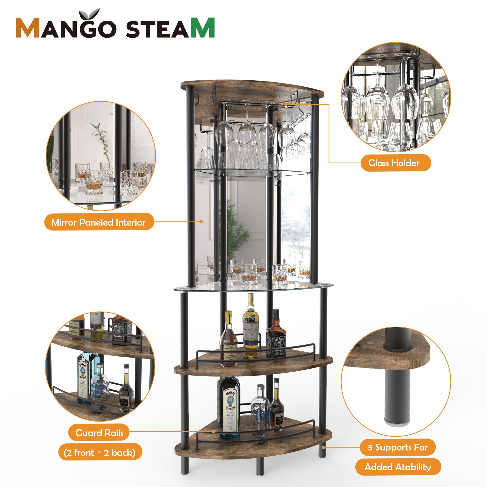 Contemporary Tower Bar Cabinet with Glass Shelves