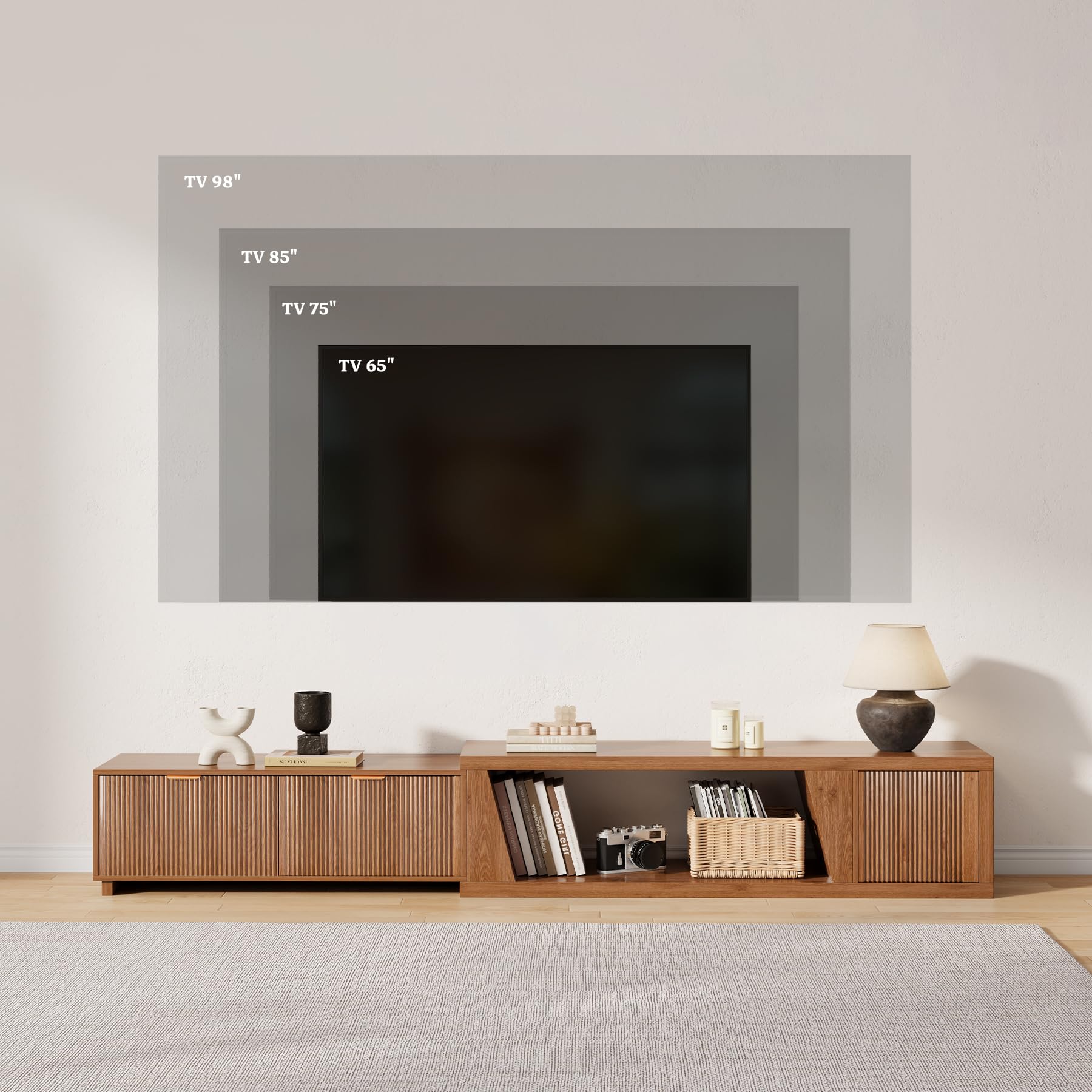 Extendable TV Stand with Storage Cabinet and Adjustable Shelf