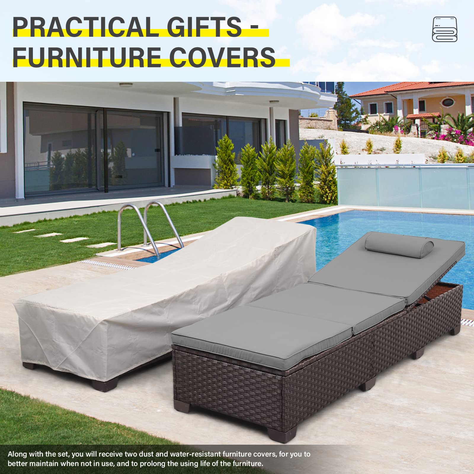 Outdoor Chaise Lounge Set with Adjustable Backrest