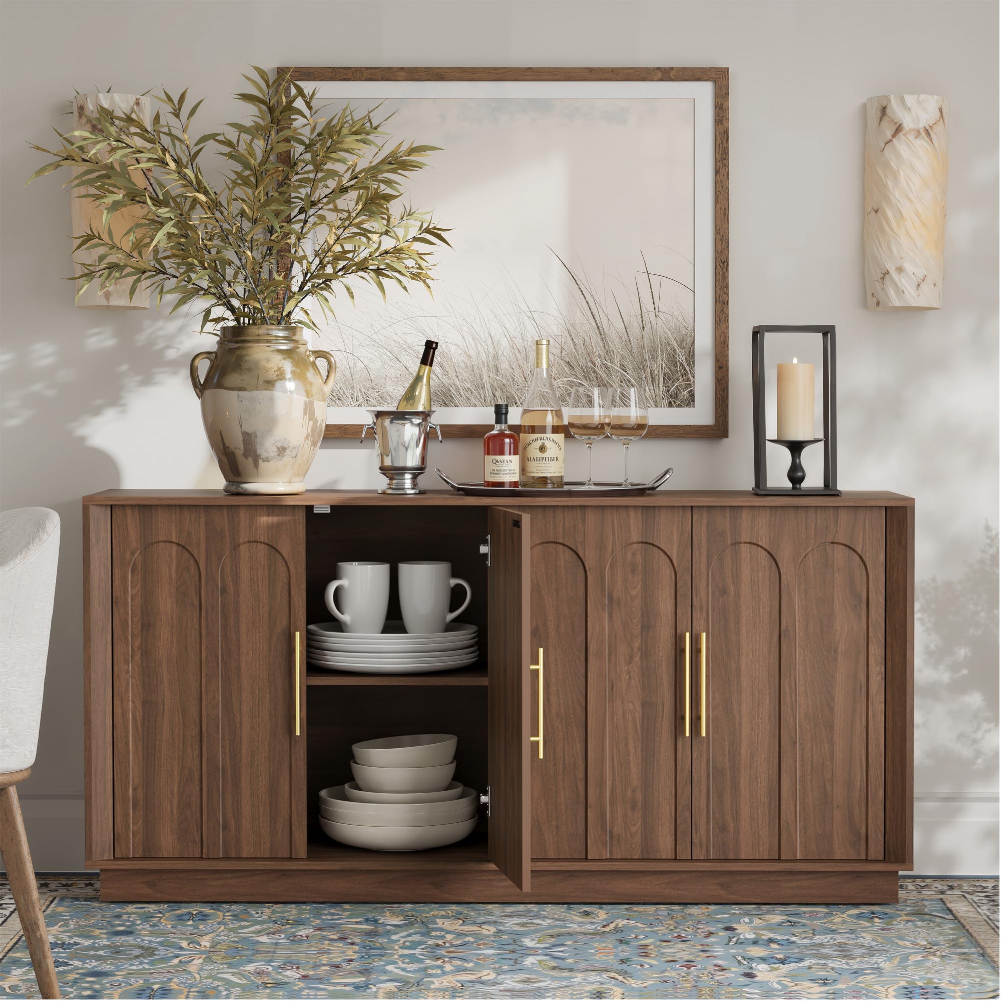 Mid-Century Modern Sideboard Cabinet with Arched Doors