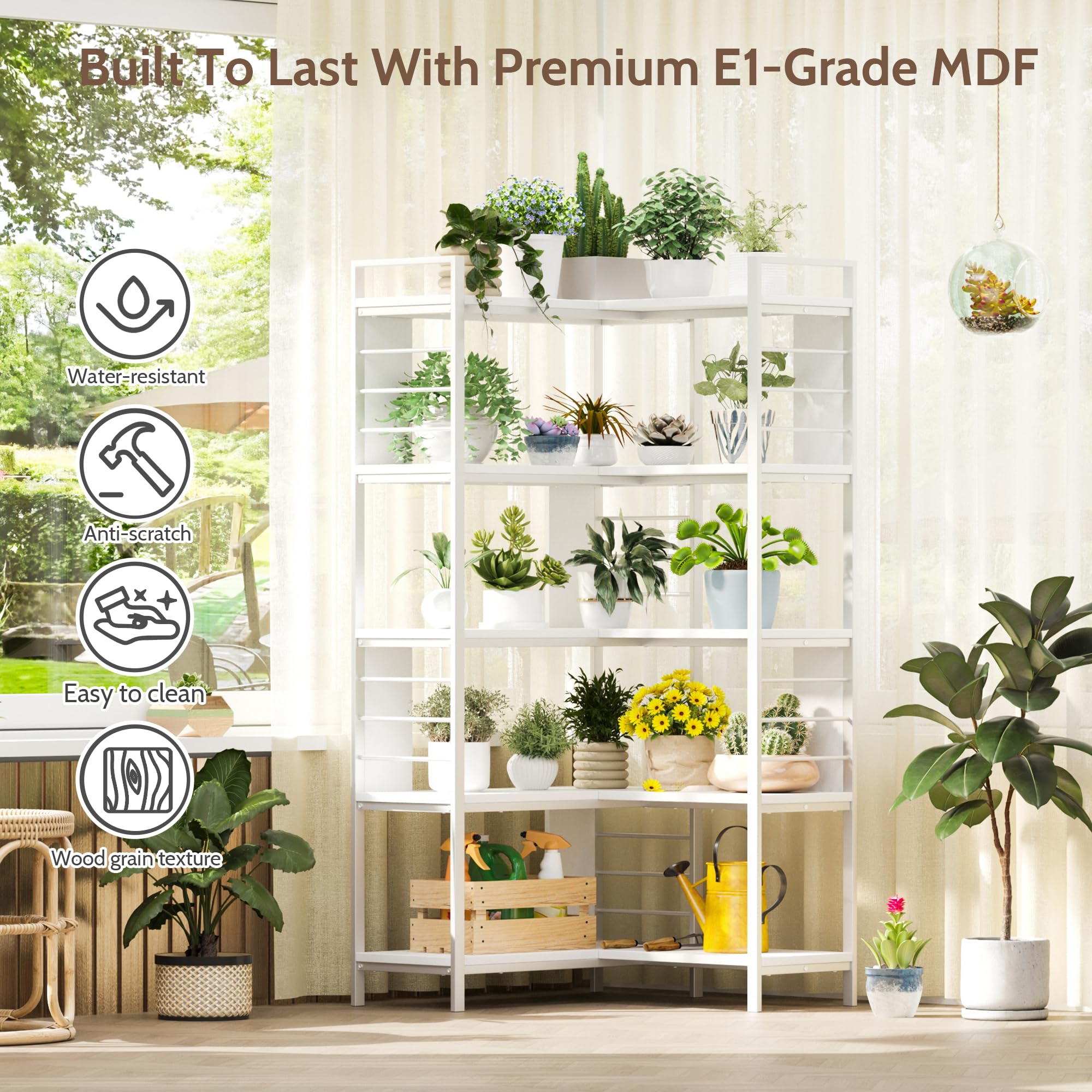 5-Tier Corner Bookshelf with Metal Frame