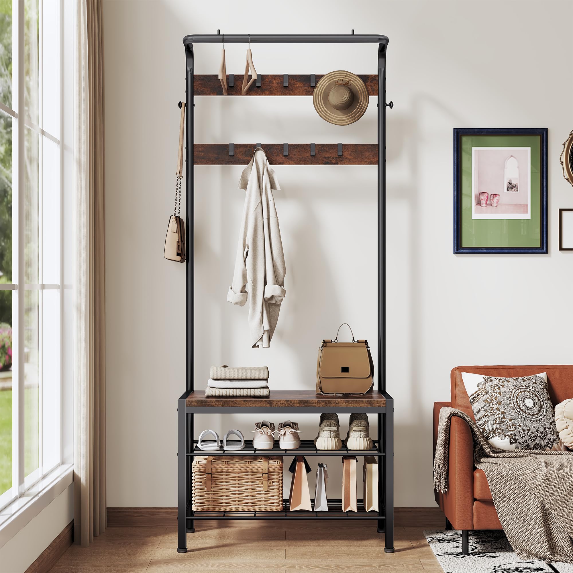 Hall Tree with Shoe Bench and Coat Rack