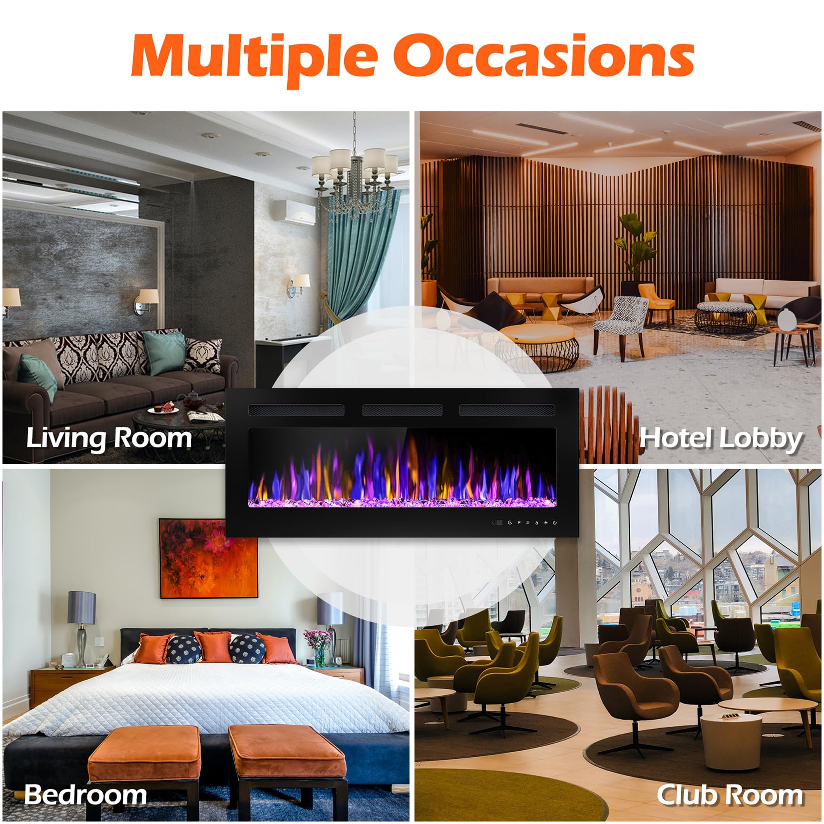 40" Electric Fireplace Wall Mounted Recessed with Remote Control