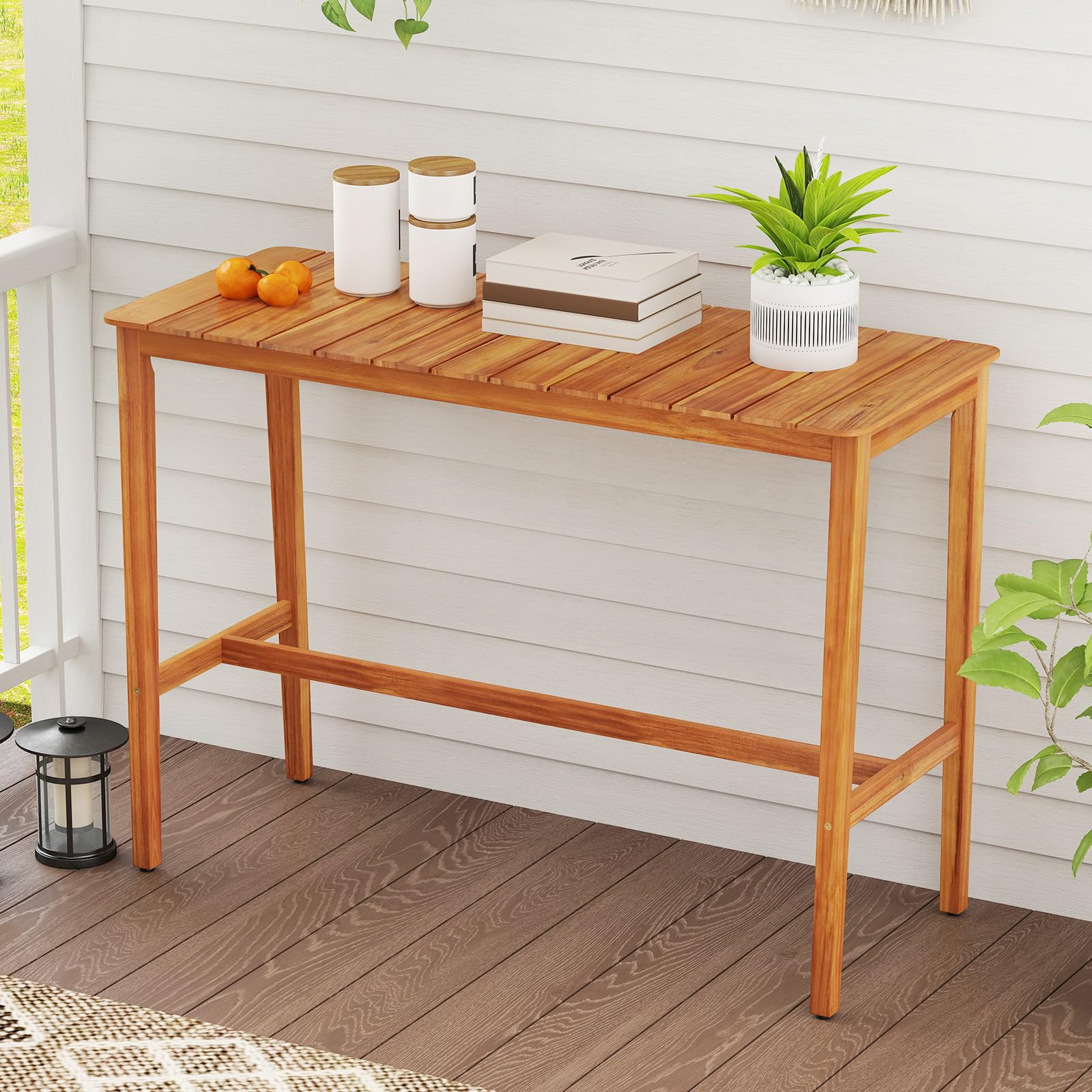 Acacia Wood Patio Bar Table 54x22 Inch Counter Height