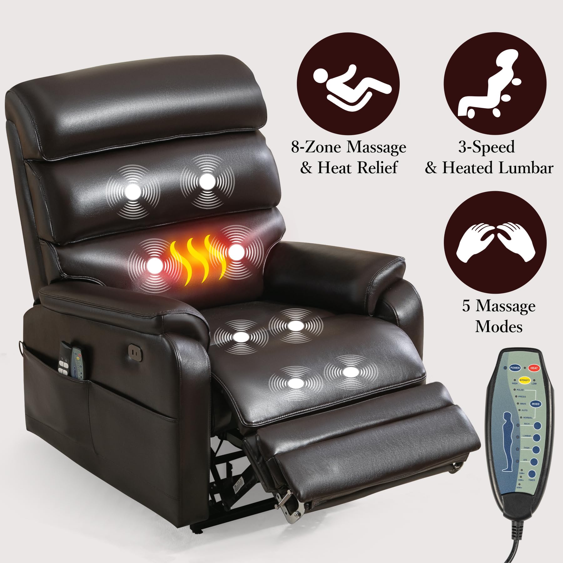 Power Lift Recliner Chair with Massage and Heat