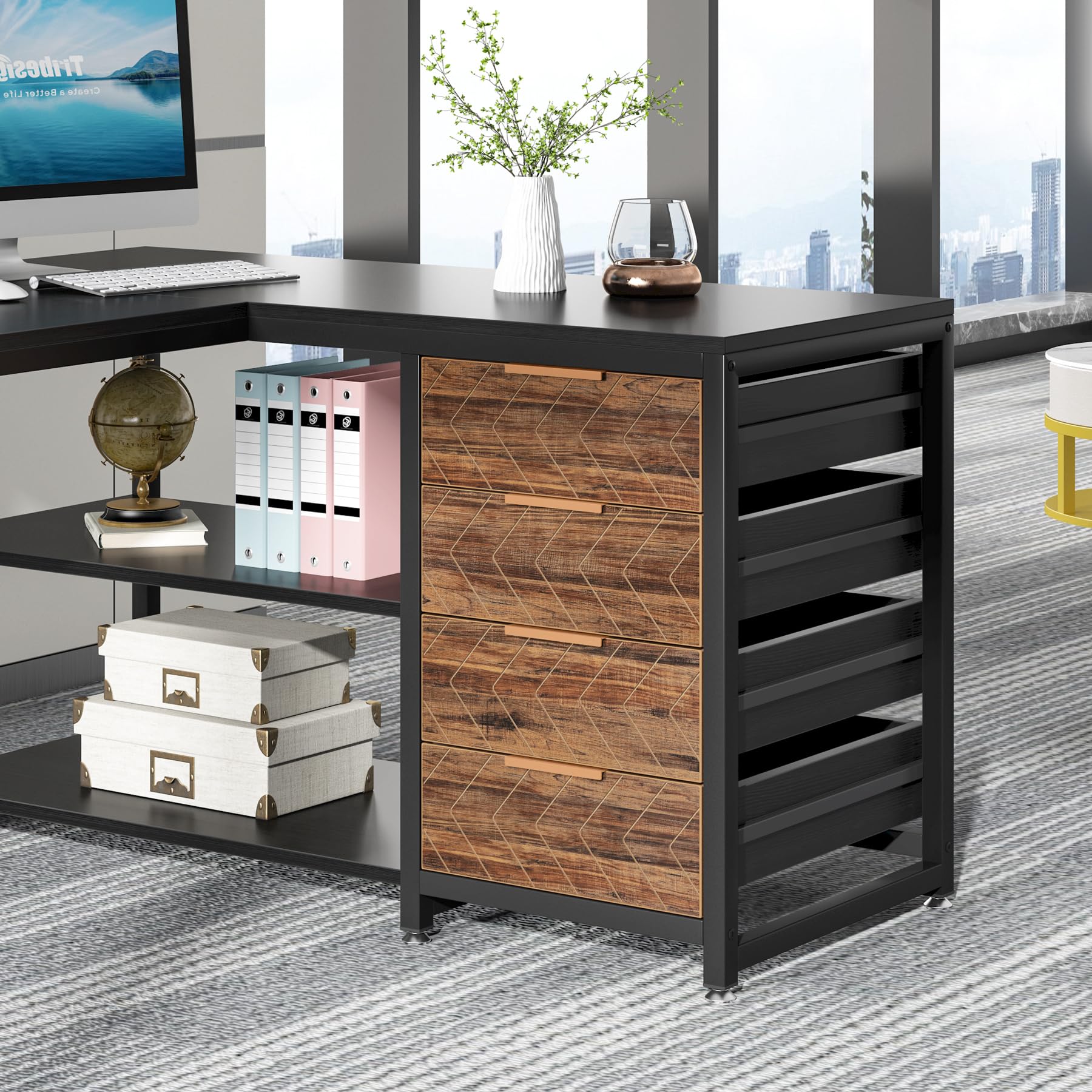 L-Shaped Computer Desk with Storage Drawers 59 Inch