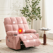 IDEALHOUSE Rocking Recliner Chair with Heat, 38.5" Oversized Swivel Rocker Recliner with Massage, Side Pockets & Cup Holders, Reclining Sofa for Living Room, Bedroom (Pink, Linen)
