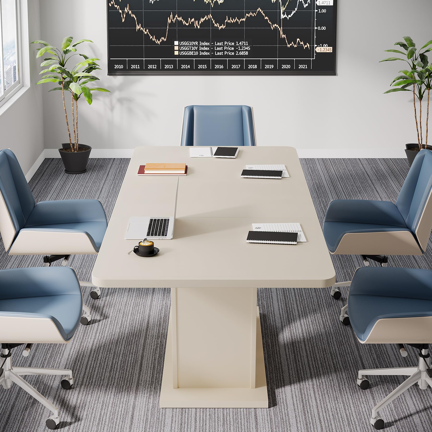 55-Inch Rectangular Conference Table for 4-6 People