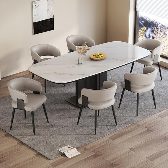 Faux Leather Dining Chairs Set of 2 with Curved Back and Metal Legs