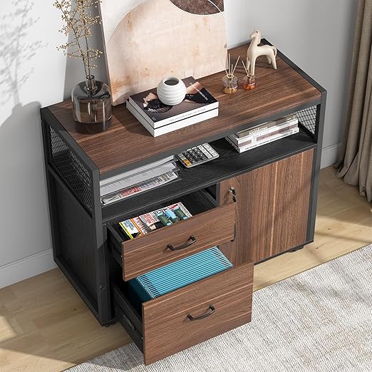 Lockable File Cabinet with Drawers and Rolling Casters
