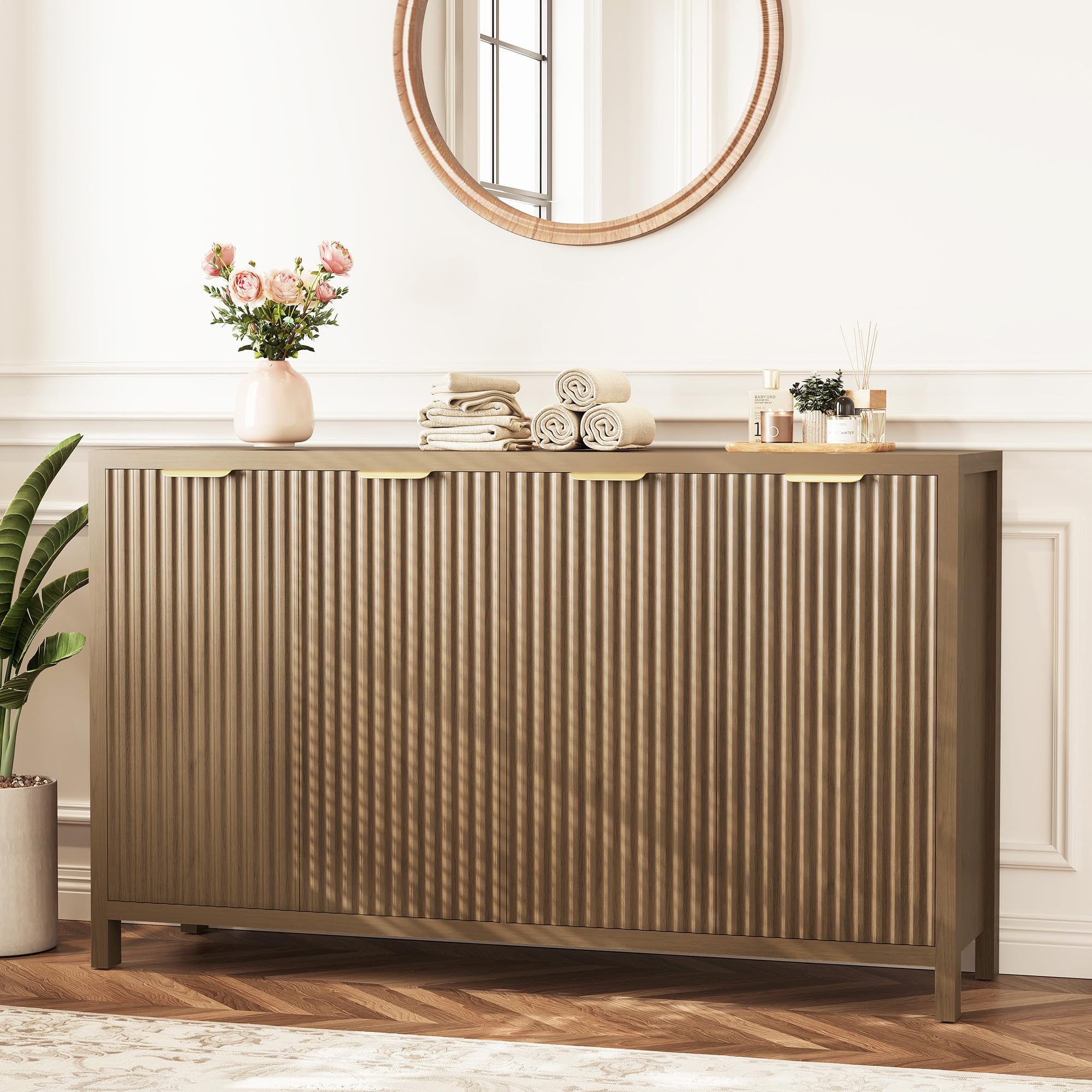 Fluted Buffet Cabinet with Storage 55" Sideboard with 4 Doors