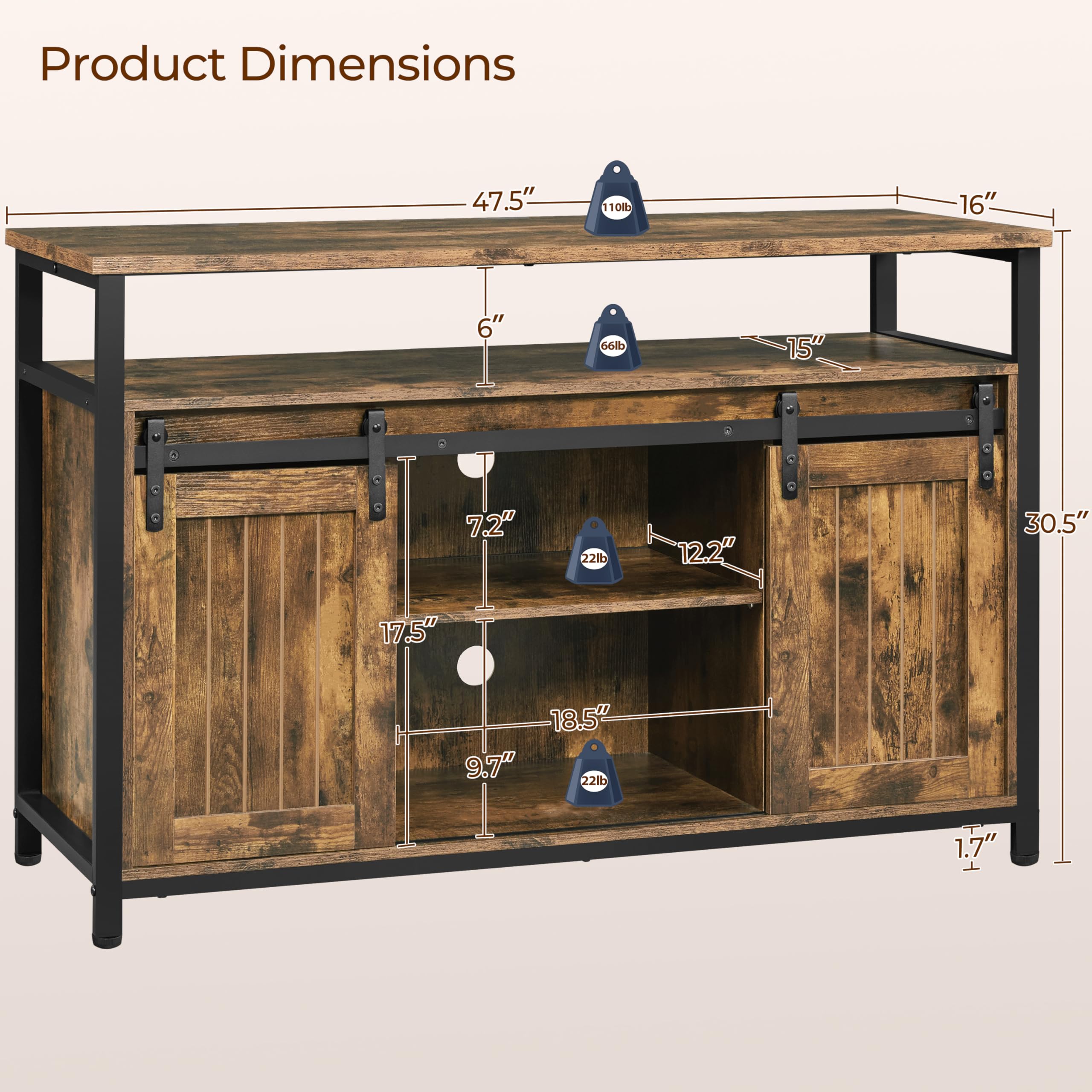 47" Farmhouse TV Stand with Storage Cabinets for 55" TV