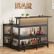 L-Shaped Home Bar Unit with Wine Holder and LED Light
