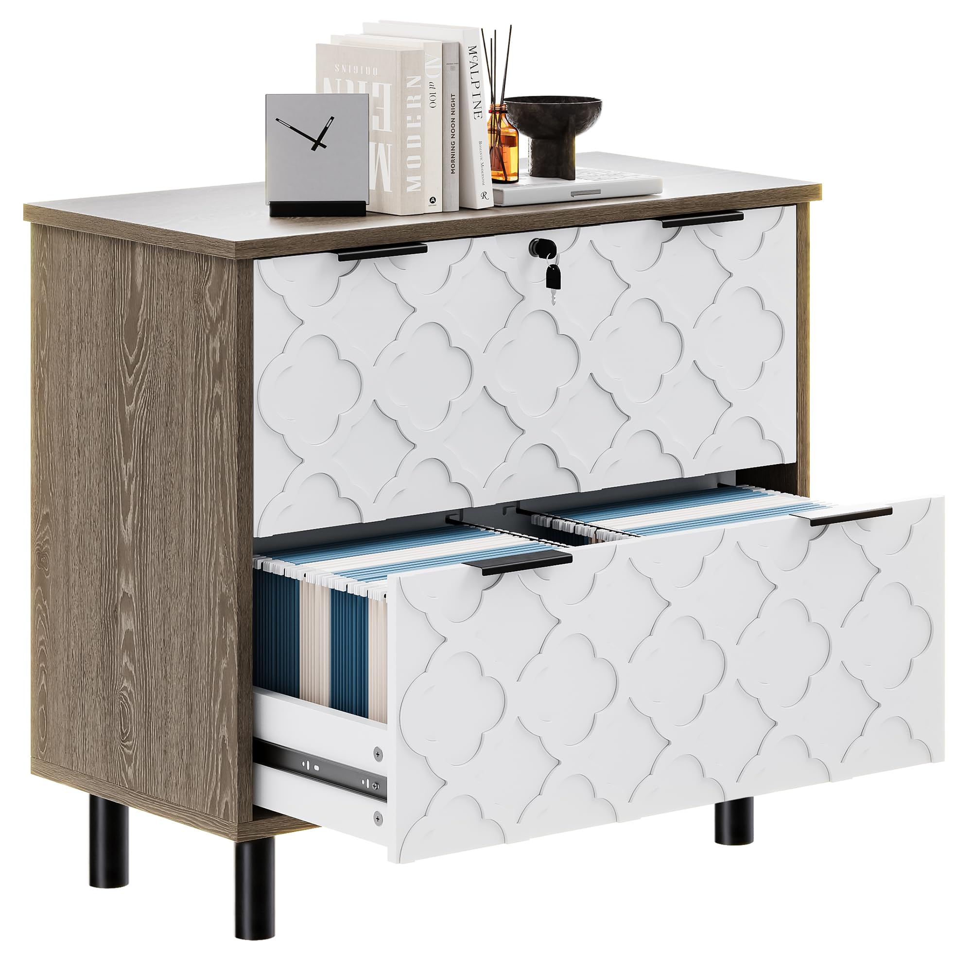 2 Drawer Lateral File Cabinet with Lock - Modern Metal Legs for Home Office