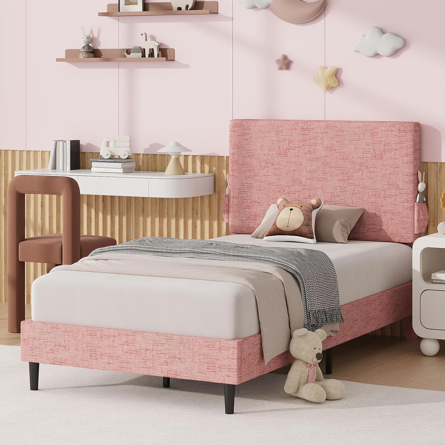 Twin Upholstered Platform Bed with Headboard