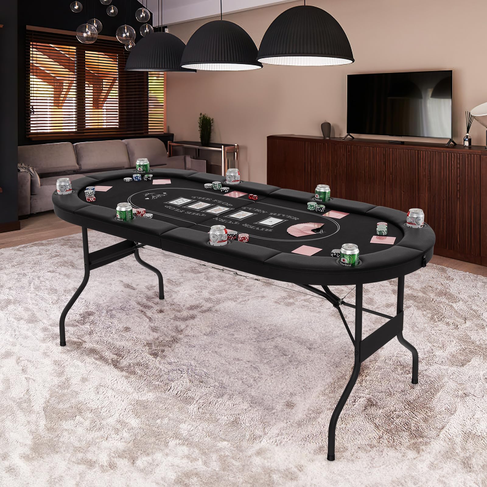 8 Player Poker Table Foldable 72 Inch Oval Card Game Table