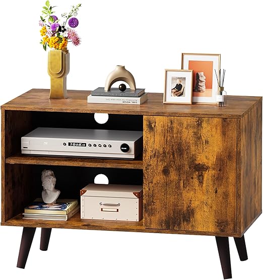 Mid-Century TV Stand with Storage Cabinet White 47 Inch