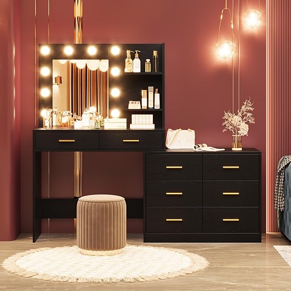 61 in Makeup Vanity Desk with Mirror and Lights