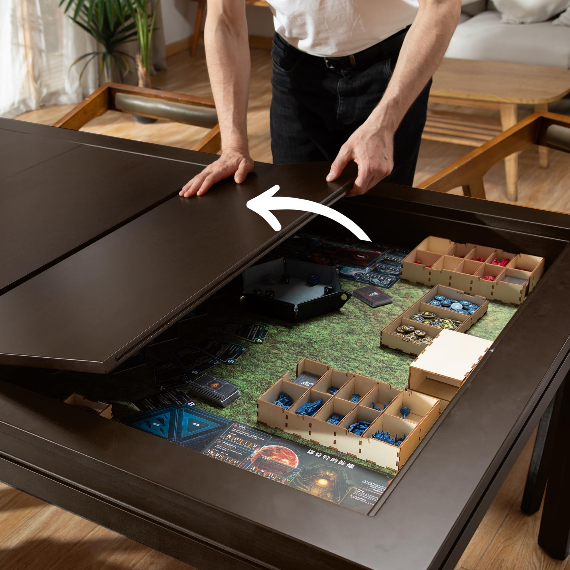 Solid Wood Board Game Coffee Table with Removable Top