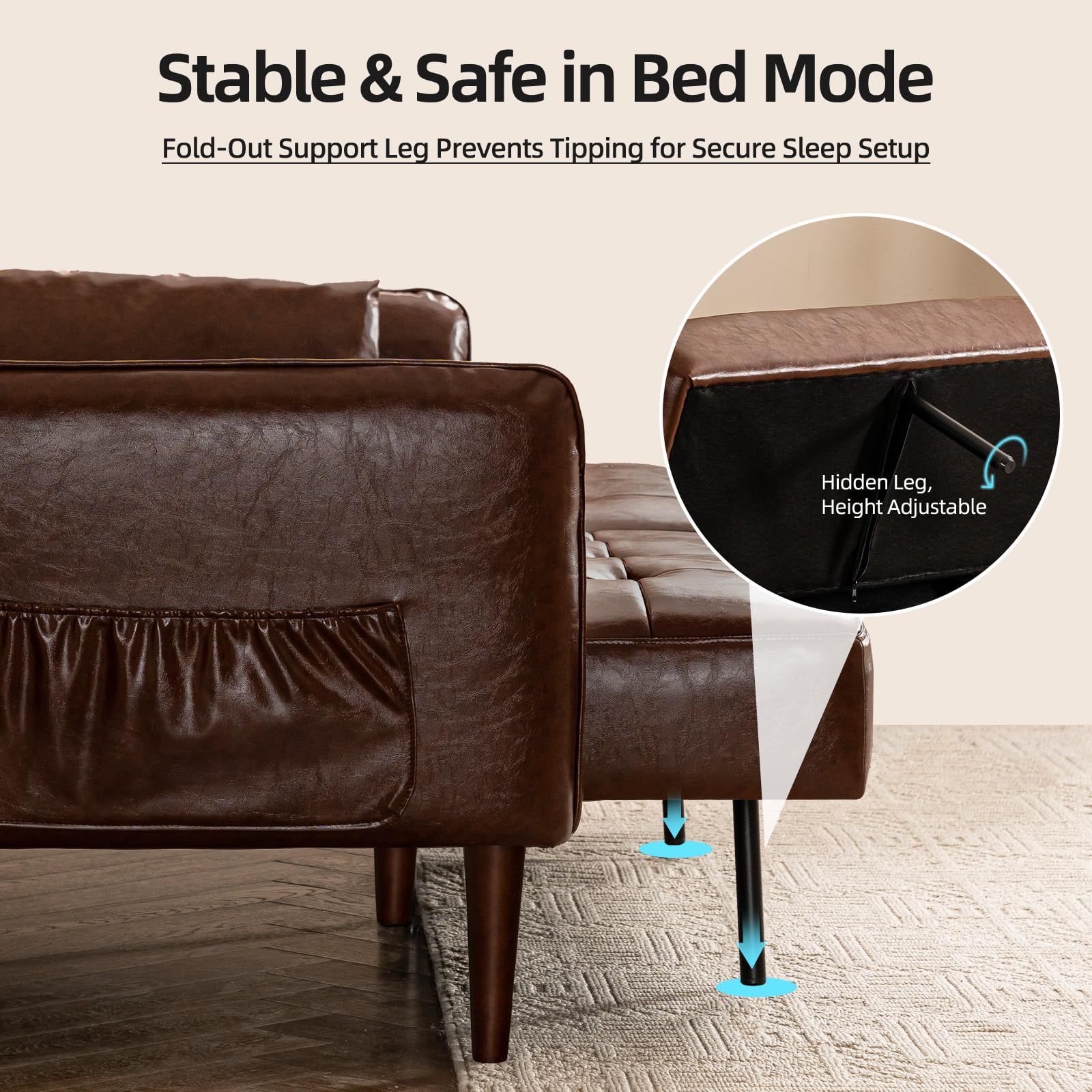 Convertible Futon Sofa Bed with Adjustable Armrests